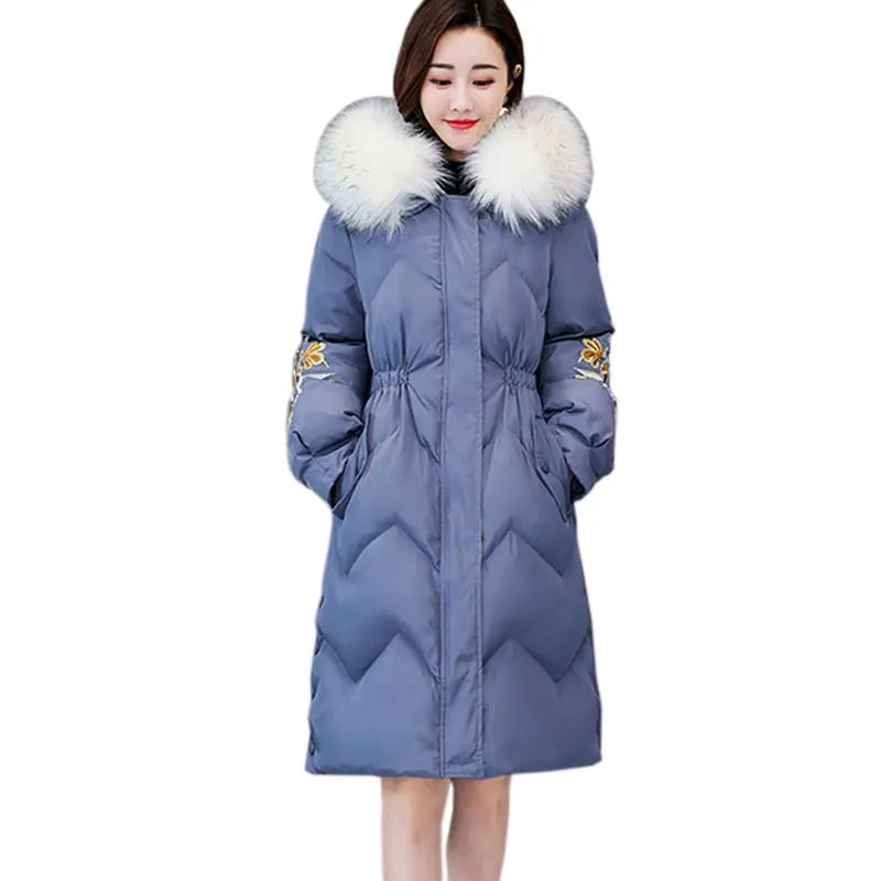Blue Col Épais Taille Parkas Coloré Coton Nouveau Long Brodé Chaud awq7vtH