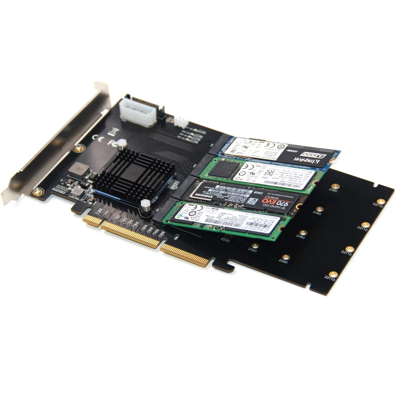 XT-XINTE 215*125 мм адаптер PCI-E карта LM313 PCI-E 8X/16X до 4P M.2(PCIe протокол) NVME переходная карта для 2242 2260 2280 22110 SSD