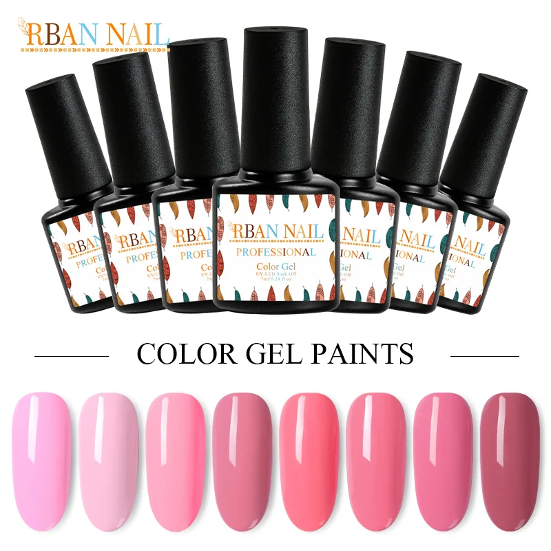 

RBAN NAIL Nail Gel Pink Polish 7ml UV LED Nails Art Design Semi Permanent Hybrid Gel For Nail Manicure Soak off Gel Lacquer
