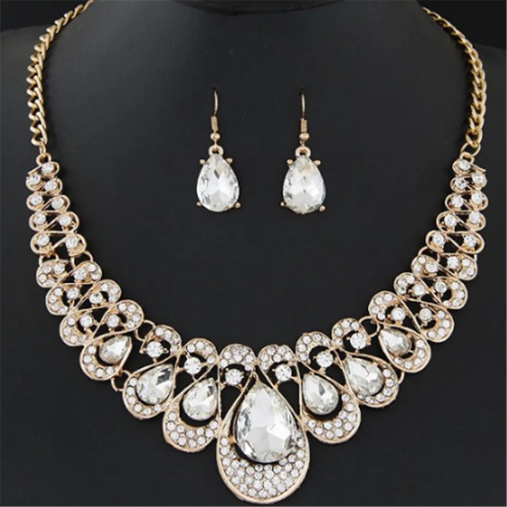 

ECODAY Luxury Brand Bridal Jewelry Sets Women Necklace Set Crystal Earrings Necklace Wedding Jewelry Collier Bijoux