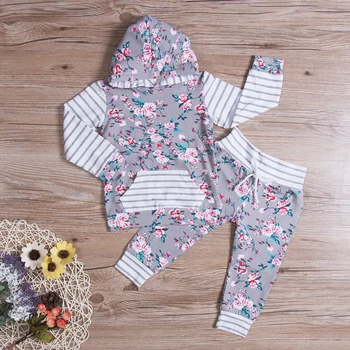 

2018 new Newborn Baby Girls Floral Clothes Hooded Tops Coat Long Pants Casual Outfits Set fashion trend sweet and lovely wild CH