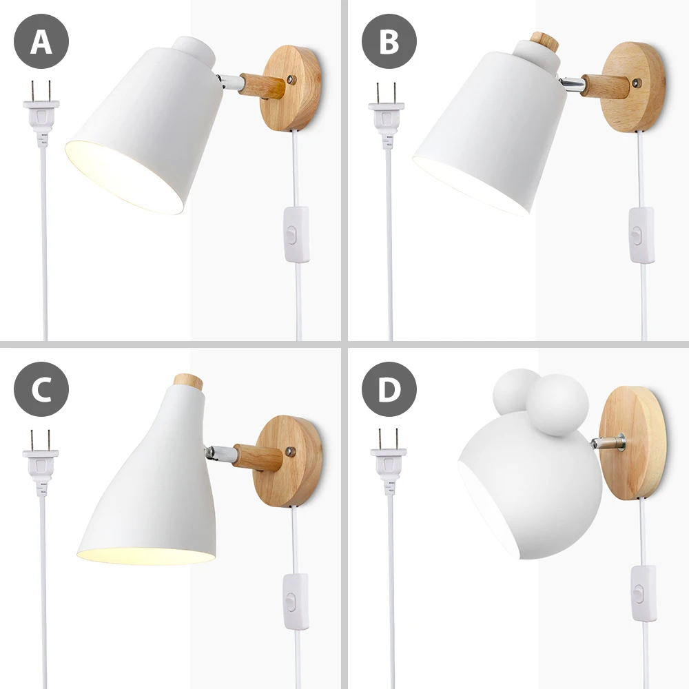  Wood Wall Lamp with plug and 1.2 meters Line Cable with Knob Switch Creative Bedside wall light US/ - 33045137587