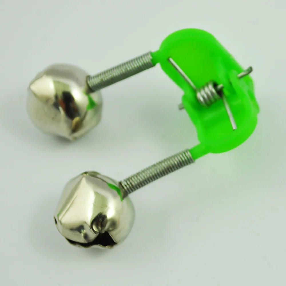 

3 Pcs Bite Alarm Fishing Rod Pole Twin Ring Bells w Clip Green
