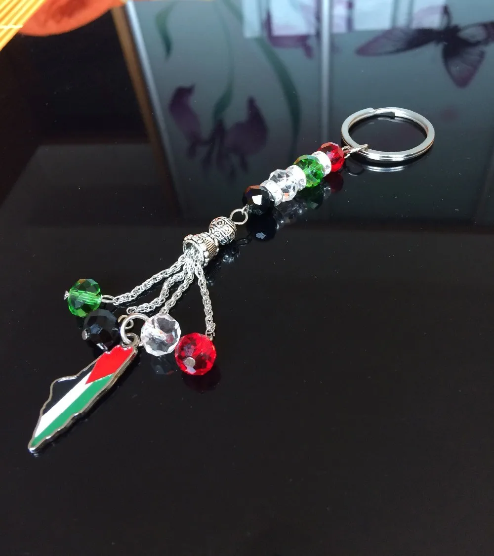 

2pc/lot Palestine coin flag gift jewelry Crystal beads Palestinian banner lapel badge Map Palestina keychain bag keyring
