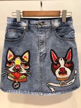 *#Best Price Dogs Embroidery Jeans Skirt 2018 spring summer Fashion 100% Cotton High Waisted Laides Skirt Fashion A line Mini skirt S212 *#Best Price Dogs Embroidery Jeans Skirt 2018 spring summer Fashion 100% Cotton High Waisted Laides Skirt Fashion A line Mini skirt S212