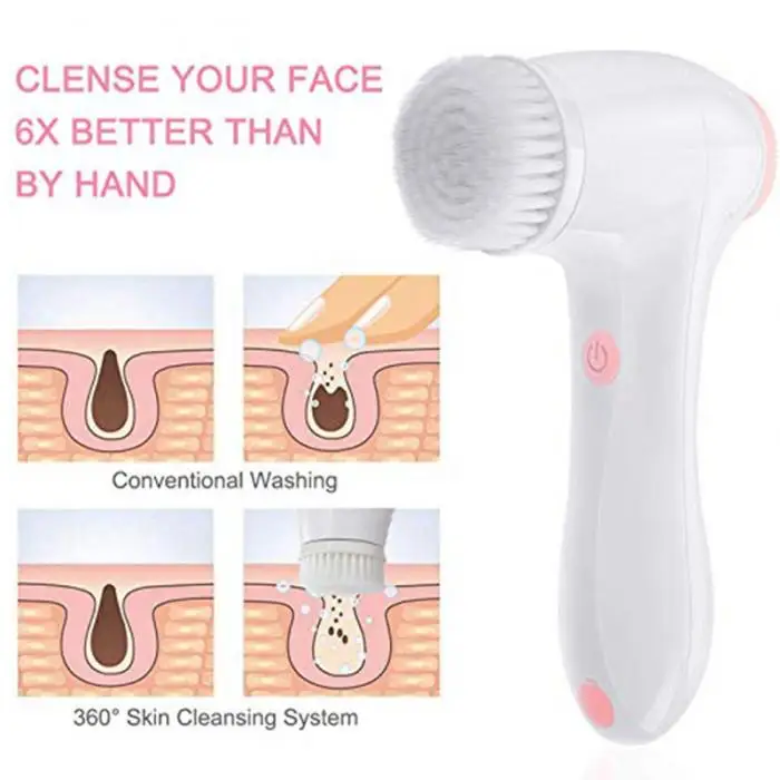 Facial Cleansing Brush Waterproof Rechargeable Face Spin Brush with 3 Heads OA66