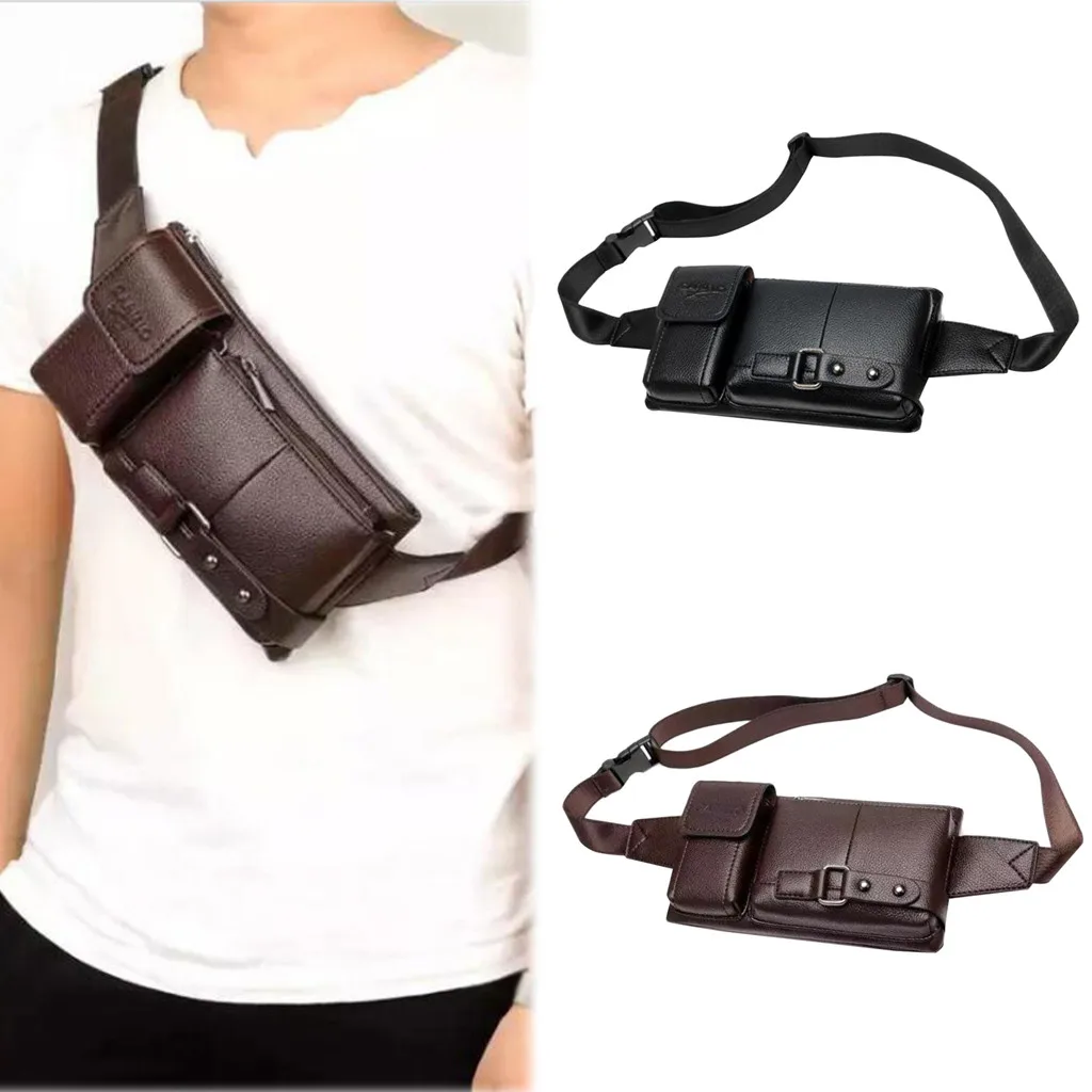 

Men's Chest Bag Multi-Function Casual Bag solid color bag men Waist Bag Student Backpack heuptas leer#30