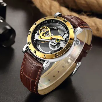 

Men Automatic Mechanical Watches Male Top Brand High Quality Genuine Leather Skeleton Transparent Hollow Clock Relogio Masculino