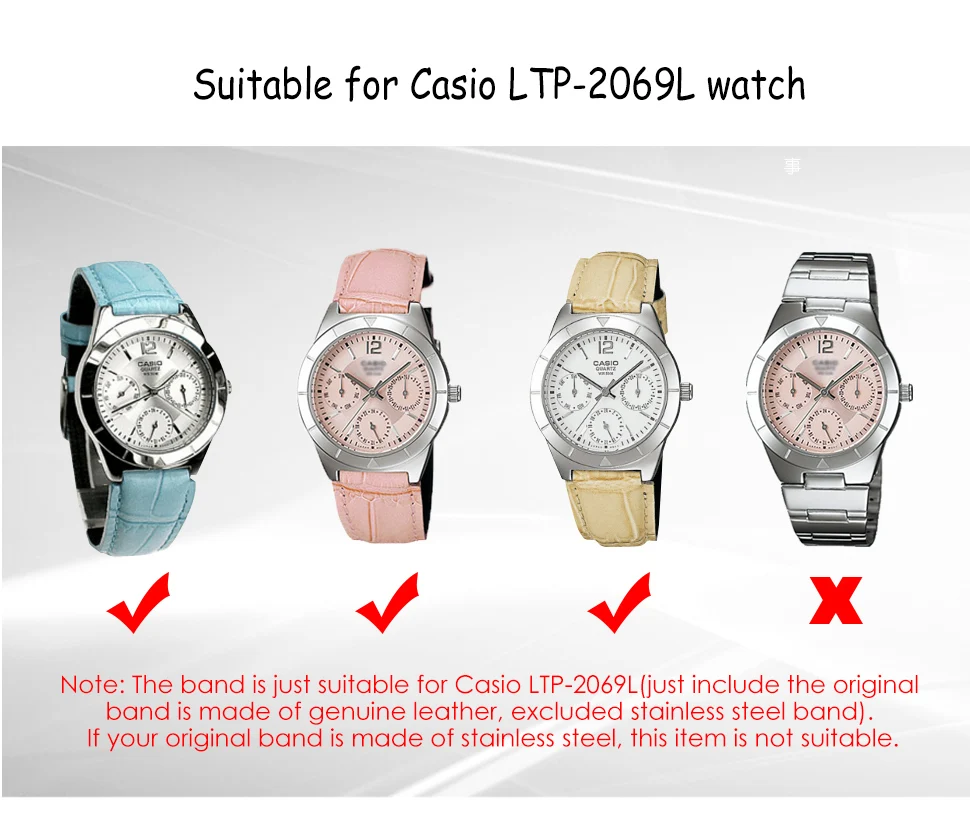 Pesno подходит для Casio LTP-2069L телячья кожа ремешок для часов Белый Розовый Синий Бежевый 18 мм женские часы аксессуары