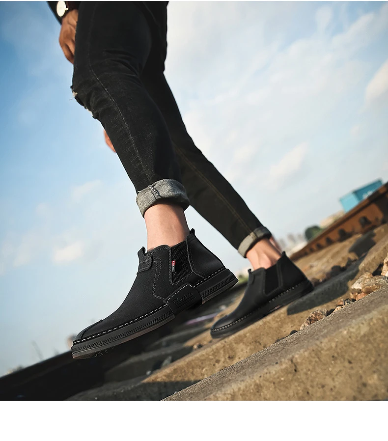 Misalwa/короткие ботильоны; мужские ботинки «Челси» из спилка; Красивая стильная зимняя обувь; Мужская однотонная обувь черного и коричневого цвета