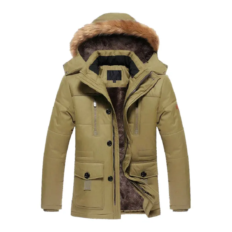 Зимняя куртка, Мужская парка с меховым капюшоном, Мужская утолщенная теплая куртка в стиле милитари, мужские зимние пальто средней длины, мужская верхняя одежда, M-5XL JDYM - Цвет: Хаки