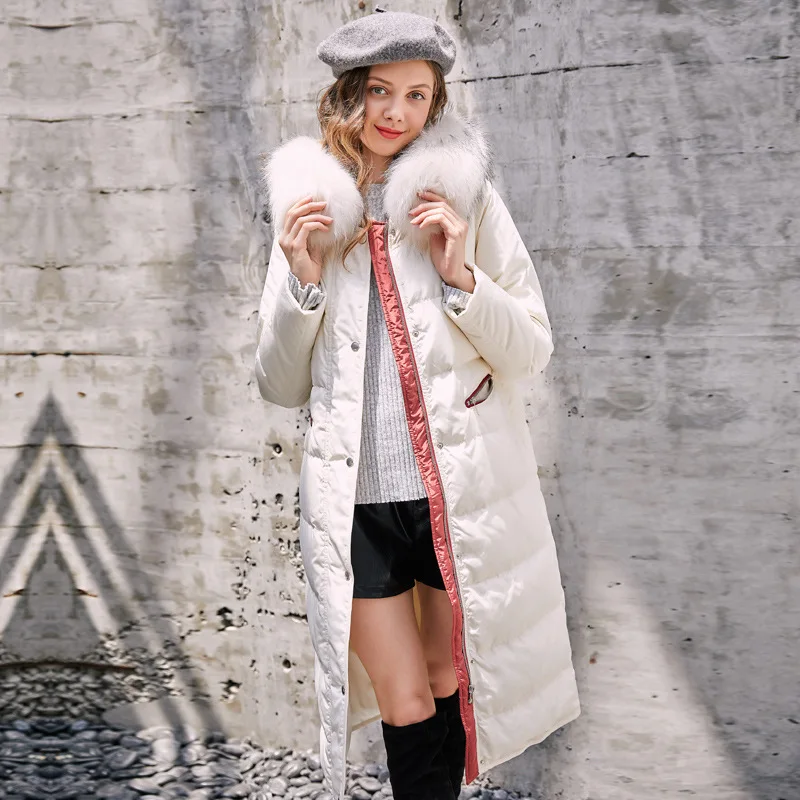 Doudoune Vêtements Dames Outwear Rouge 2018 blanc Long Capuche À Col Grand Manteau Femme Fourrure Parkas De Taille Épaissir Hiver Nouveau IZwBqCn
