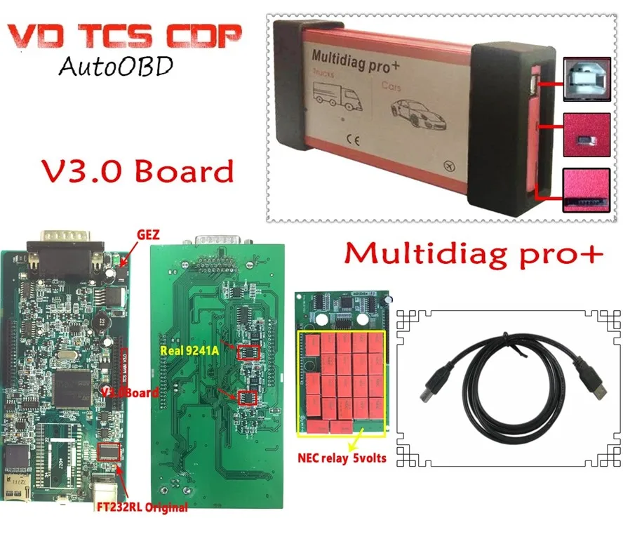 DHL бесплатно(2 шт) Multidiag Pro+ V3.0 зеленая плата такая же как VD TCS CDP pro,3 с Keygen сканер Muti-diag Pro - Цвет: no Bluetooth
