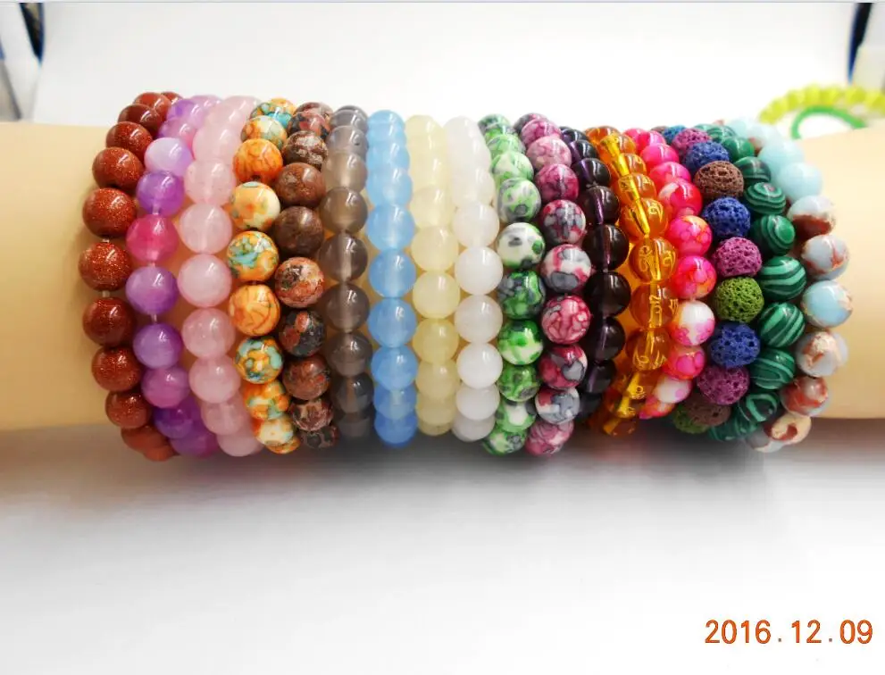 

8MM Natural Stone Lapis Carnelian Malachite Tiger Eye Round Beads Stretch Bracelet 19cm