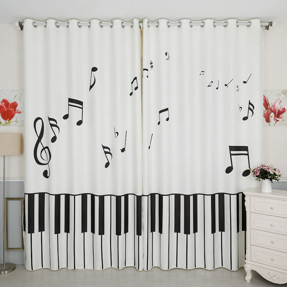

Personal Tailor 2x Grommet Hook Window Curtain Nursery Kids Children Room Window Dressing Tulle 200x260cm Stave Piano Key White