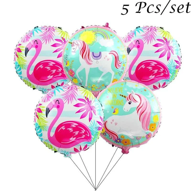 

5 Pcs/set Round Unicorn Balloons Foil Helium Balloon Flamingo Balloon Inflatable Kids Birthday Party Decorations Supplies