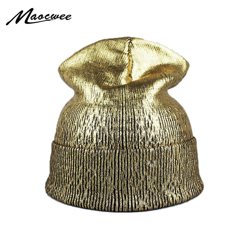 

Spring Women's Bronzing Black Beanies Hat Casual Slouchy Beanie for Girls Metallic Color Skullies Cap Bonnet For Female
