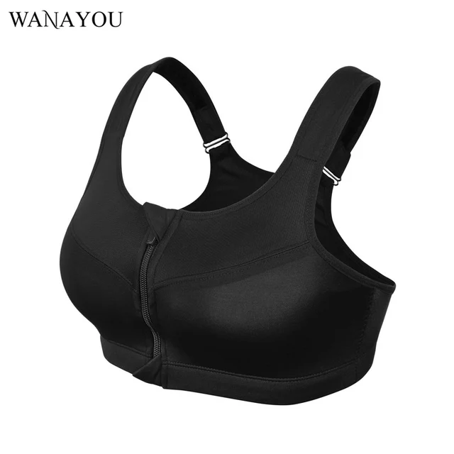 WANAYOU Padded Women Zipper Sports Bra,Adjustable Push Up Shockproof