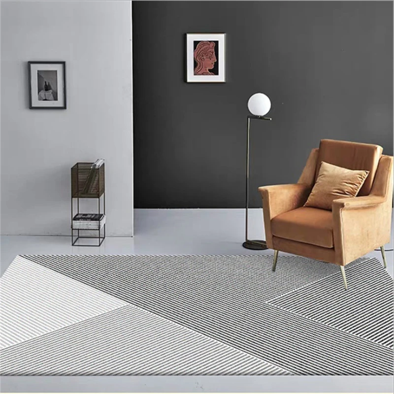 

AOVOLL Bedroom Carpet Area Rug for Living Room Black and White Geometric Line Pattern Carpet Non-slip And Anti-wrinkle Floor Mat