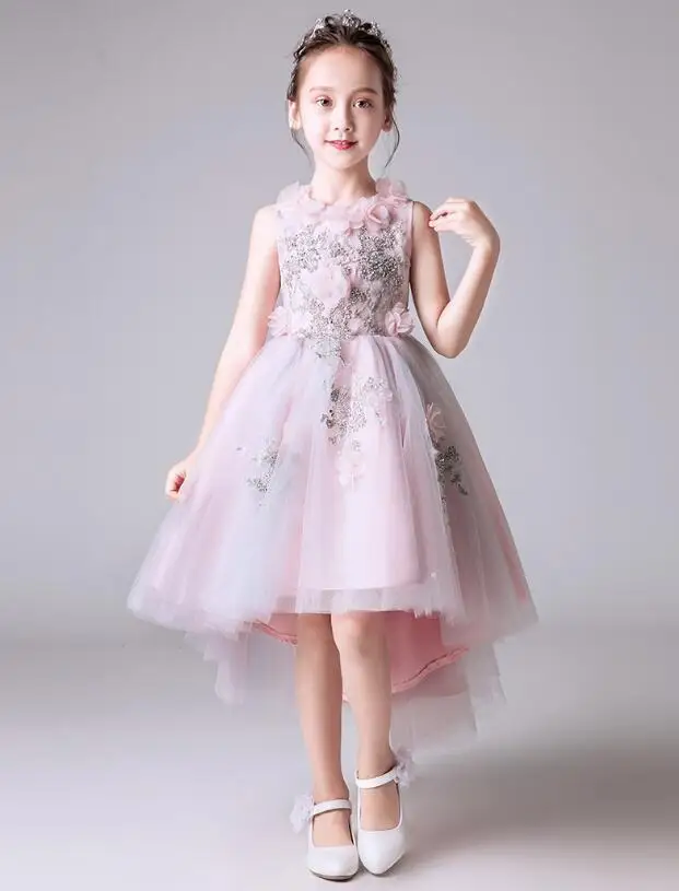 

Appliques Tulle Flower Girl Dresses For Wedding Pageant Girl Formal Birthday Party Dress Princess Tulle First Communion Gown