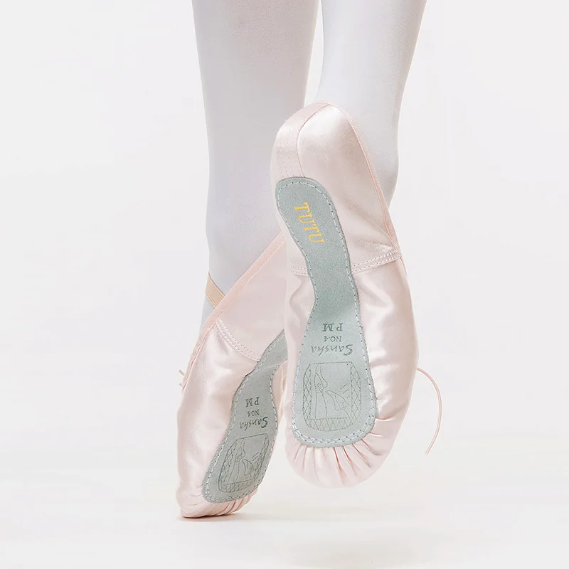 Оригинальная детская балетная обувь Sansha, атласные балетные чешки с полной подошвой для начинающих девочек, детские розовые/черные/Золотые/красные NO.4S