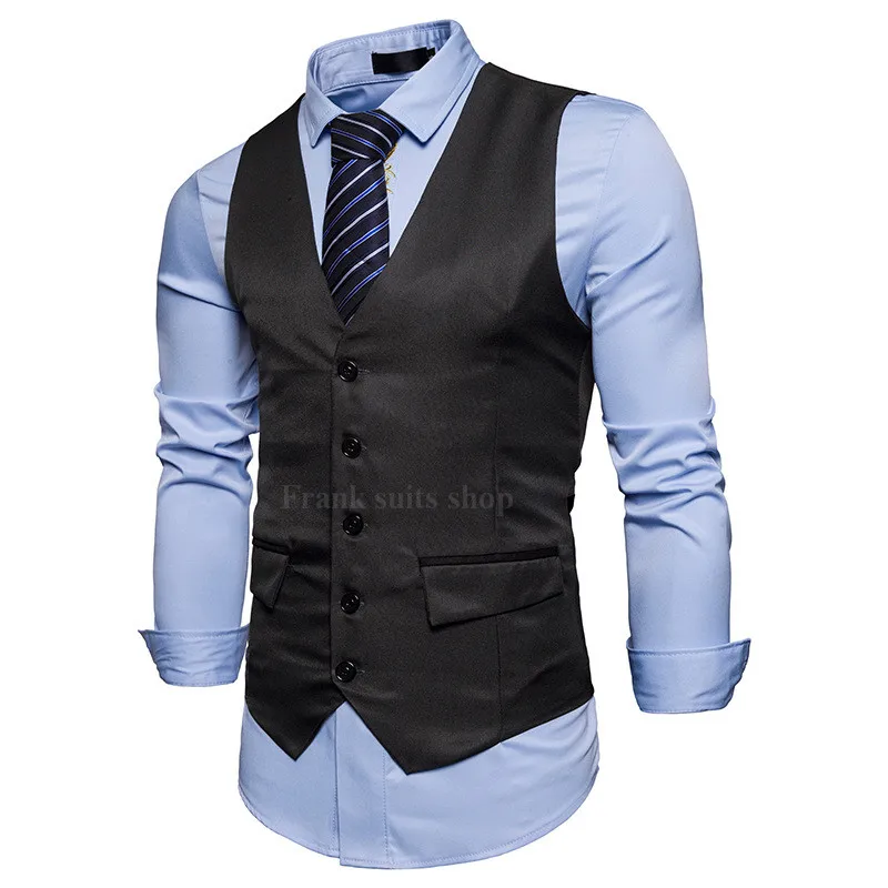 Новое прибытие платье жилеты черный Slim Fit Мужской жилет мужской жилет Homme Повседневный формальный деловой жилет без рукавов
