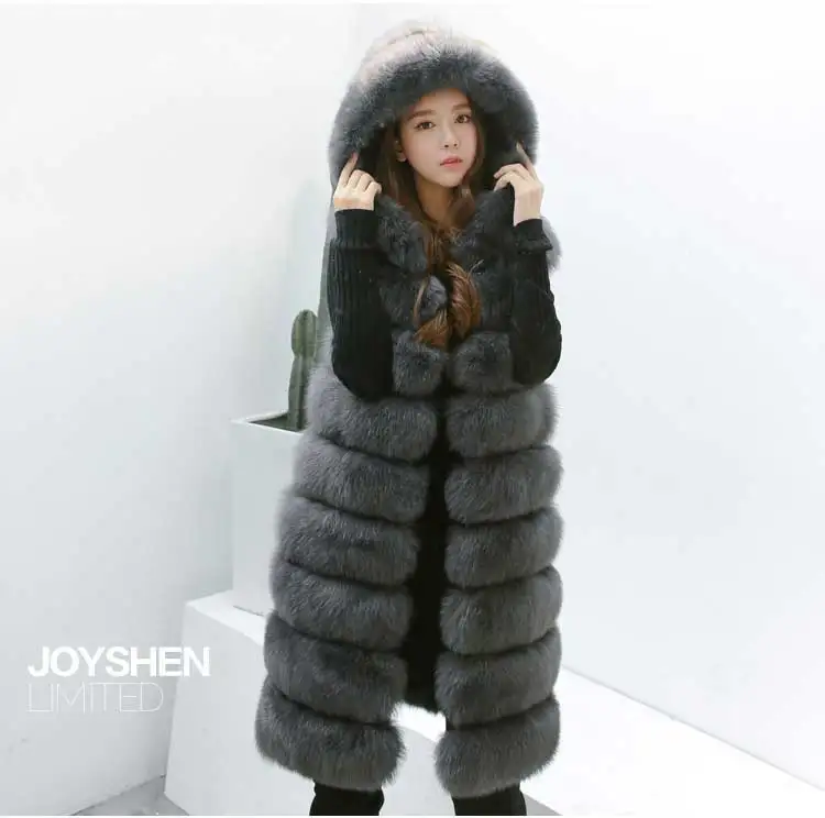 Perfect UPPIN 2019 New Fashion Fur Vest Women Winter With Hood Furry Cute Faux Fox Long Fur Vest Woman Plus Size Faux Fur Overcoat 12