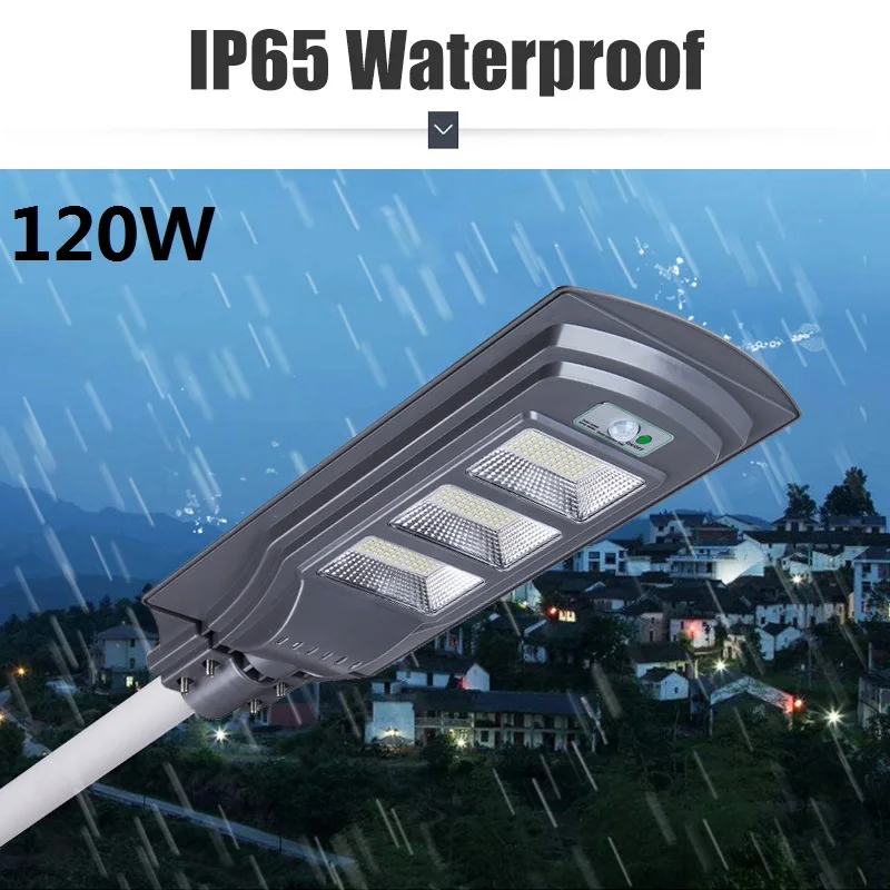 

New 120W LED Solar Lamp 150LEDs Street Lights Radar PIR Motion Sensor+Light control 3030smd Waterproof for Plaza Garden Yard