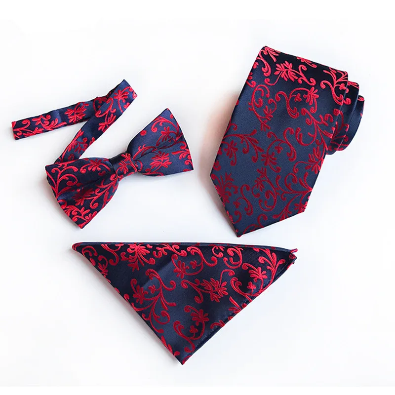  8cm Formal Tie Set for Mens Bowtie Handkerchief Neckties for Wedding Bow Ties Pocket Square Corbata