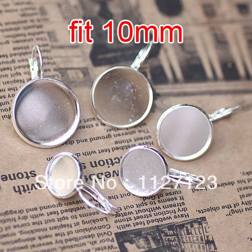 

Free ship! Silver plated 100piece 10mm Round Cabochon Setting Leverback Hook Stud Earing blanks and base trays bezel