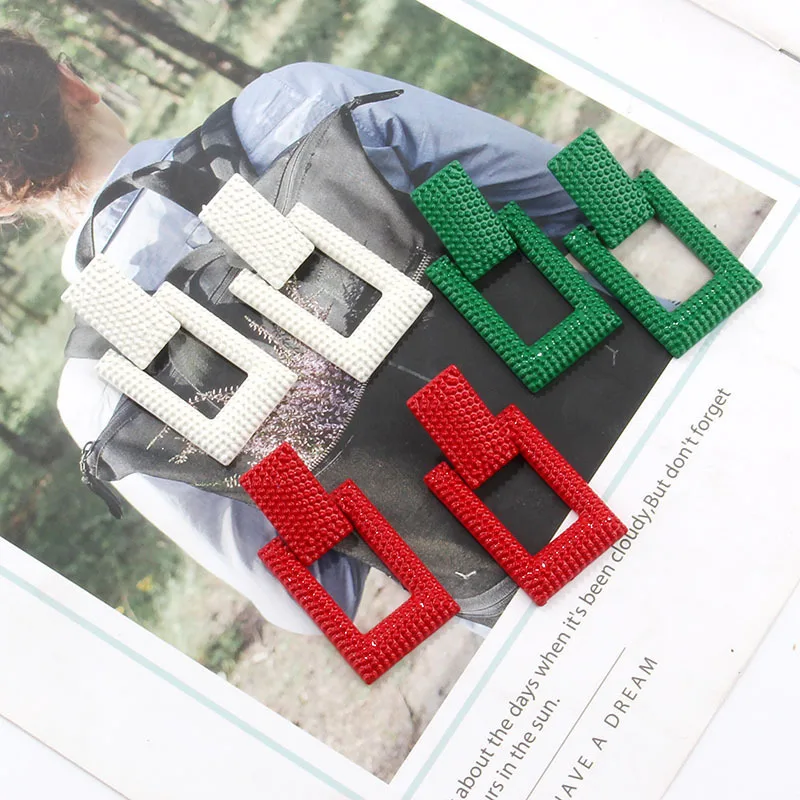 

New Vintage 7 Colour Earrings for Women Gold Square Geometric Statement Earring 2019 Metal Drop Earring Hanging Fashion Jewelry