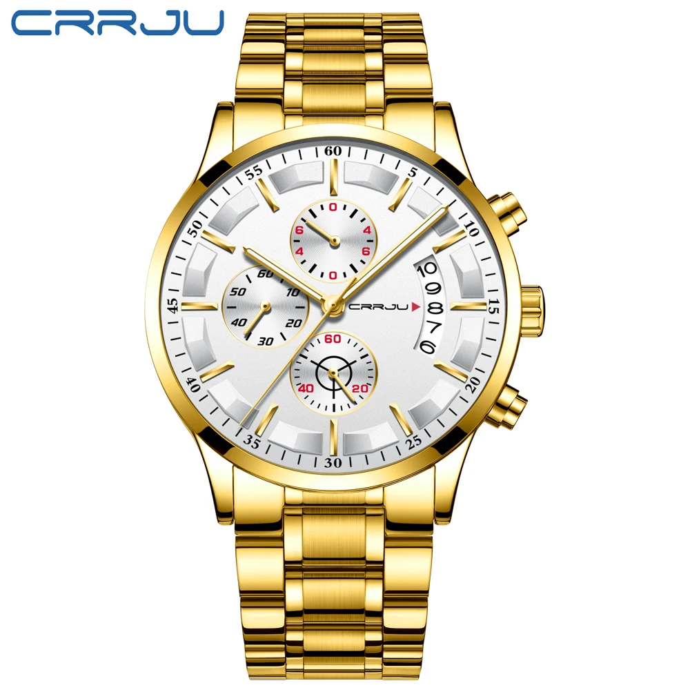 Relogio Masculino CRRJU золотые мужские часы с хронографом Лидирующий бренд Роскошные