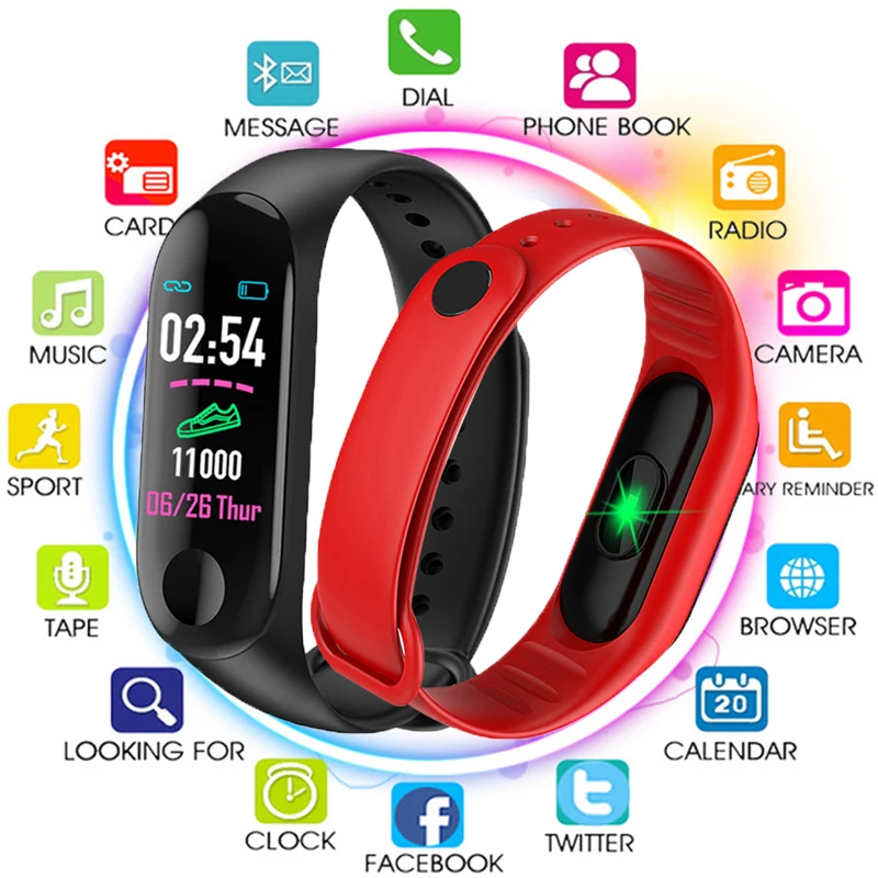 

2019 New Smart Sport Watch Men Fitness Tracker Heart Rrate Blood Pressure LED Watch M3 Smart Watch Women For IOS Android pk M2