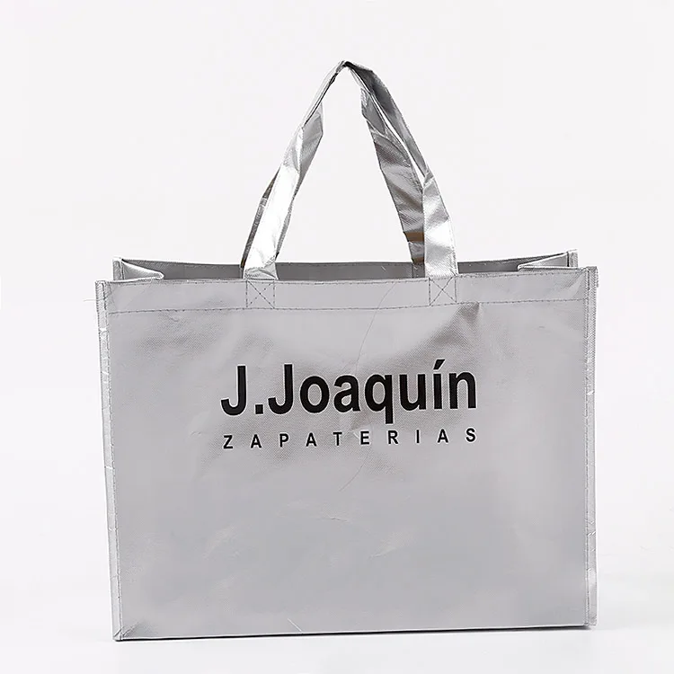 

Wholesale 500pcs/lot custom printed logo promotional gold laser non woven shopping bags reusable foldable tote bags