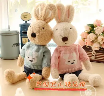 

Candice guo! super cute plush toy lovely le sucre rabbit couple bunny sweater soft stuffed doll girls lovers birthday gift 1pc