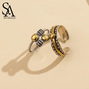 

SA SILVERAGE Authentic 925 Sterling Silver Vintage Zirconia Heart Shape Engagement Rings for Woman 925 Silver Square Double Ring