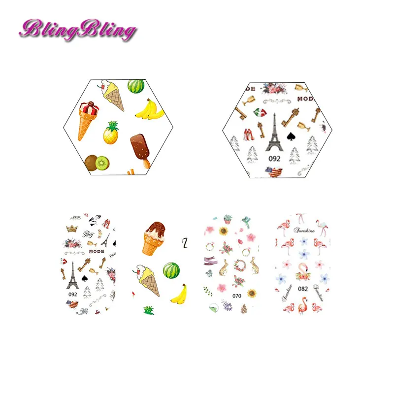 Blingbling 4 шт. клей ногтей Стикеры наклейки 3D цветок Фламинго мультфильм Mix DIY