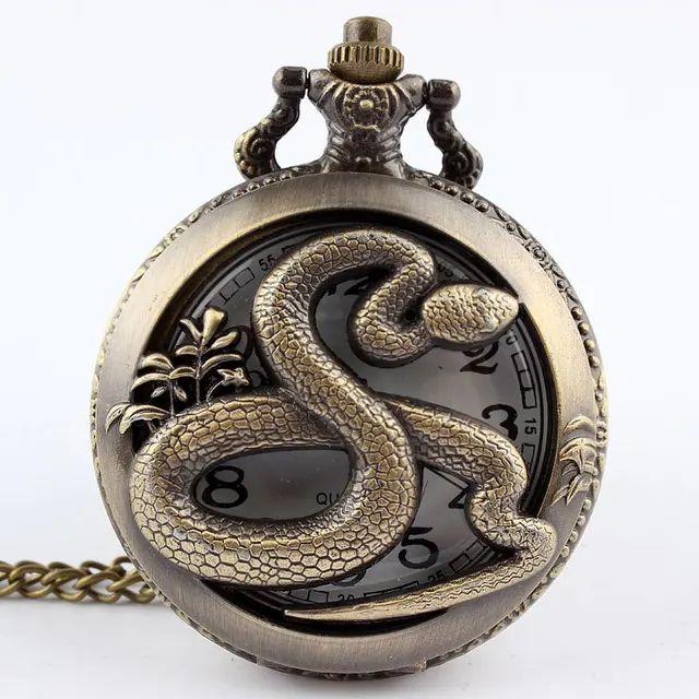 Dropshipping Bronze snake Hollow Quartz Pocket Watch Necklace Pendant Womens Men Dropshipping Bronze snake Hollow Quartz Pocket Watch Necklace Pendant Womens Men