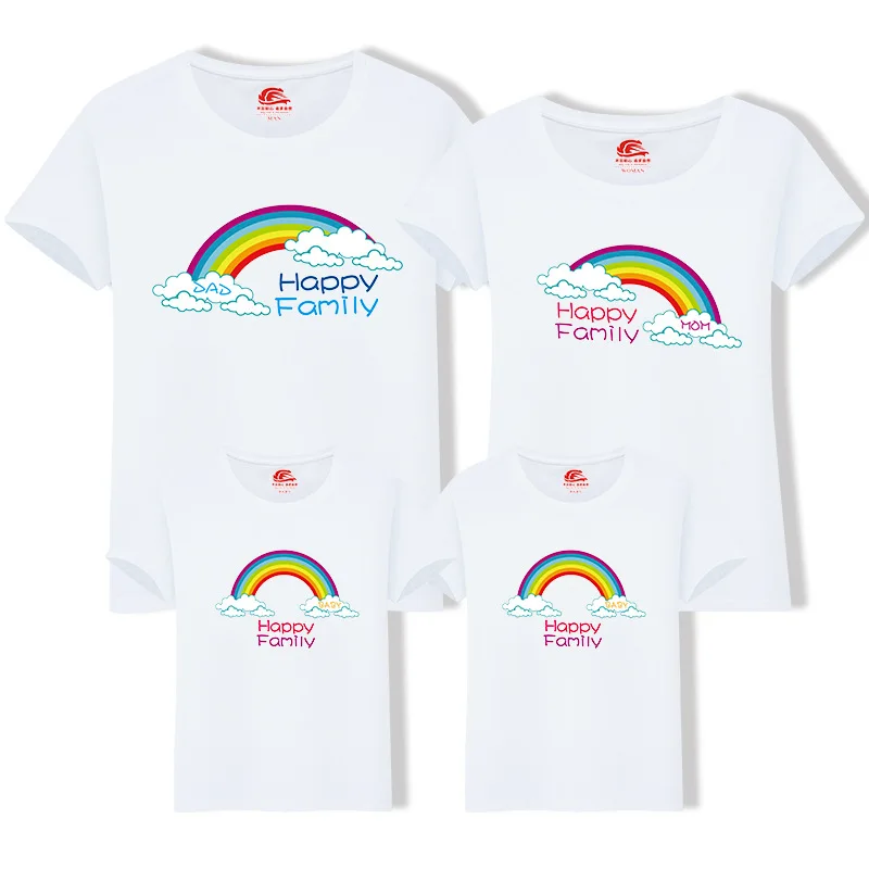 

Photography Family Matching Clothes Casual Rainbow T Shirt for Mother Father Daughter Son Papa familia ropa