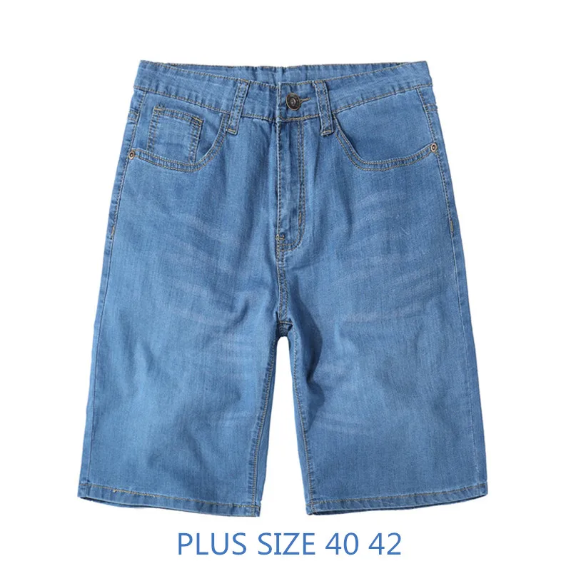 Летний Тонкий джинсовые шорты мужские модные повседневные эластичные Светло синие джинсы высокого качества брендовая одежда плюс размер 40 42