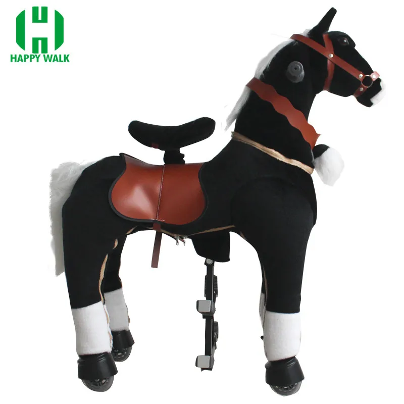 M Size Black Ride on Horse Plush Toy for Kids Mechanical Animal Ride