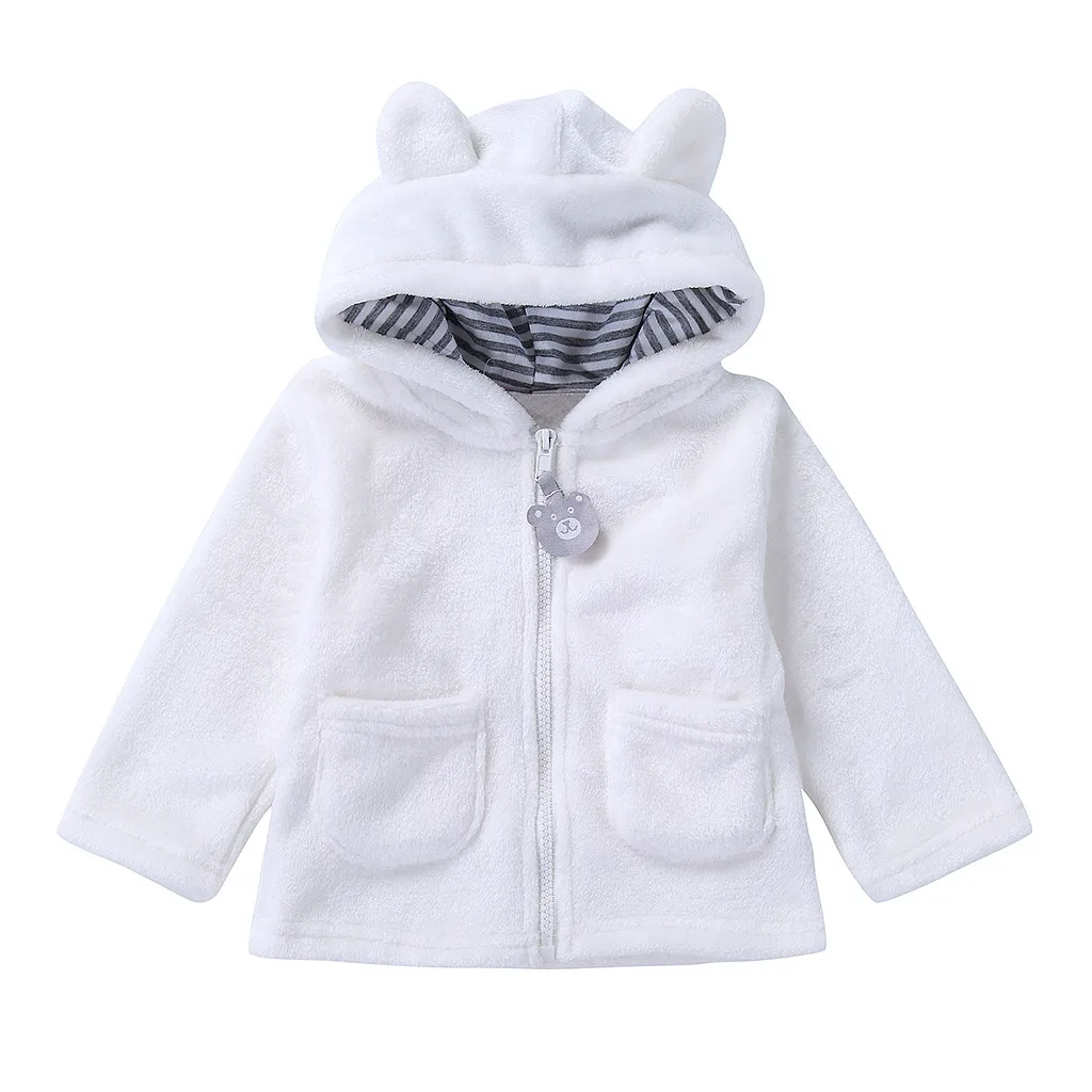

Winter Newborn Baby Boys Girls Flannel Cartoon Long Sleeve Warm Hooded Coat Baby Cute 3D Ear Cashmere Pocket Clothes Snowsuit