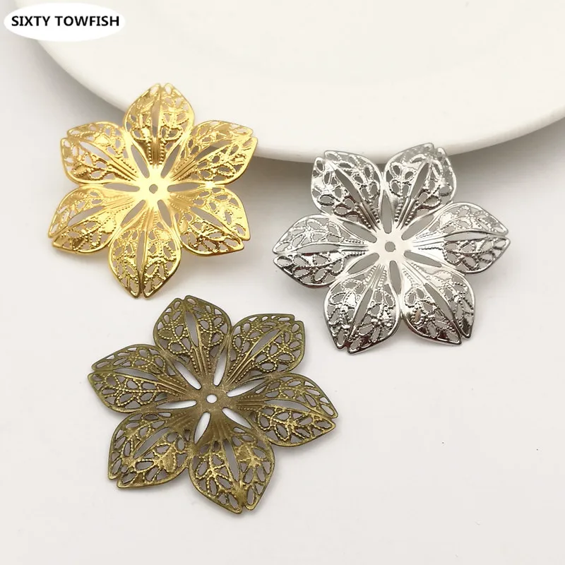 

20 pcs/lot 43mm 3Colors Metal Filigree Flowers Slice Charms base Setting DIY Components Jewelry Findings B103141