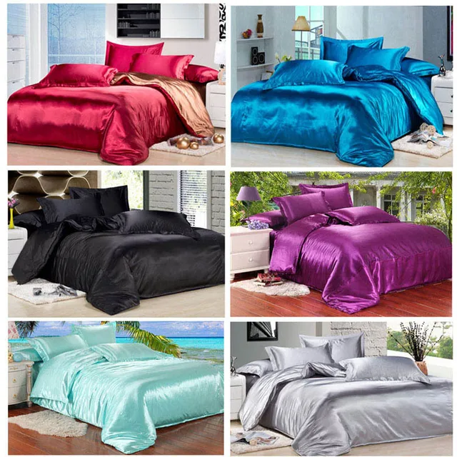 Buy silk bedding set wine red color beding set silk