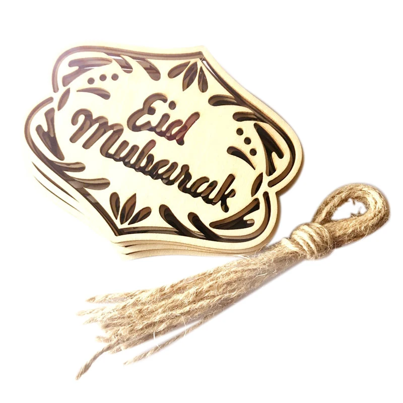 Рамадан Eid Mubarak деревянная дощечка Луна исламский, мусульманский Eid Mubarak подвесные украшения для дома Diy Полые - Цвет: Light Brown