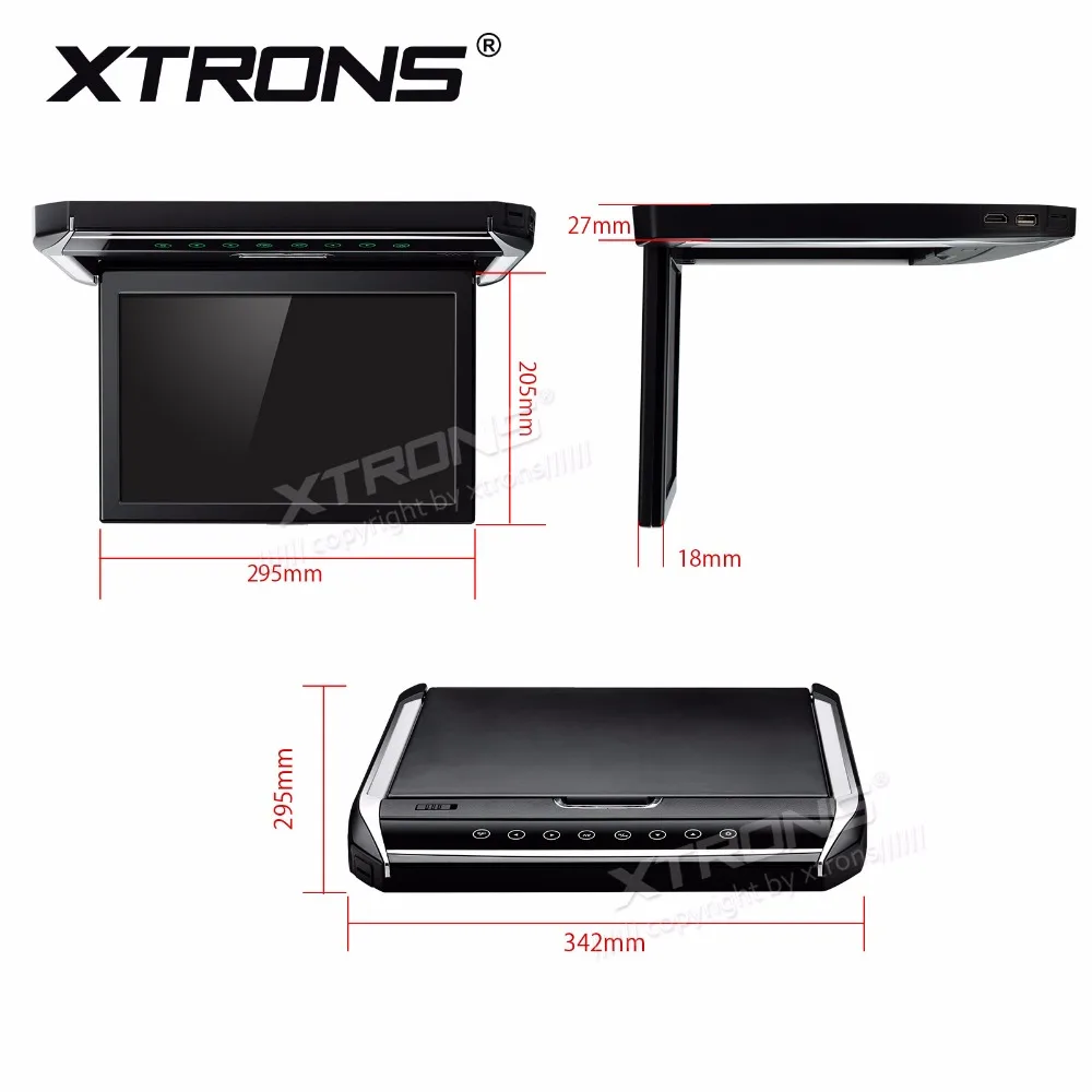 XTRONS 12," Высокое разрешение 1080 P видео цифровой TFT монитор широкий экран ультратонкий монитор для монтажа на крышу HDMI USB SD AUX IR FM