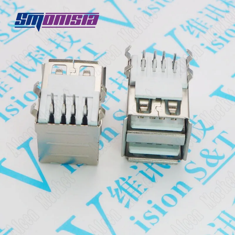 

SmonisiaDual USB Connector A Type Female 90 Degree Double Elbow Pin Socket AF Welding