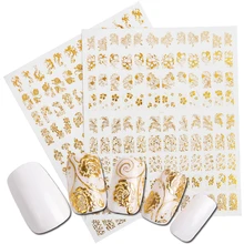 1 шт большие наклейки на ногти цветок узор 3D бронзирующий Золотой ползунок для ногтей Типсы Наклейки клейкая пленка Маникюр украшения BEAD101-102