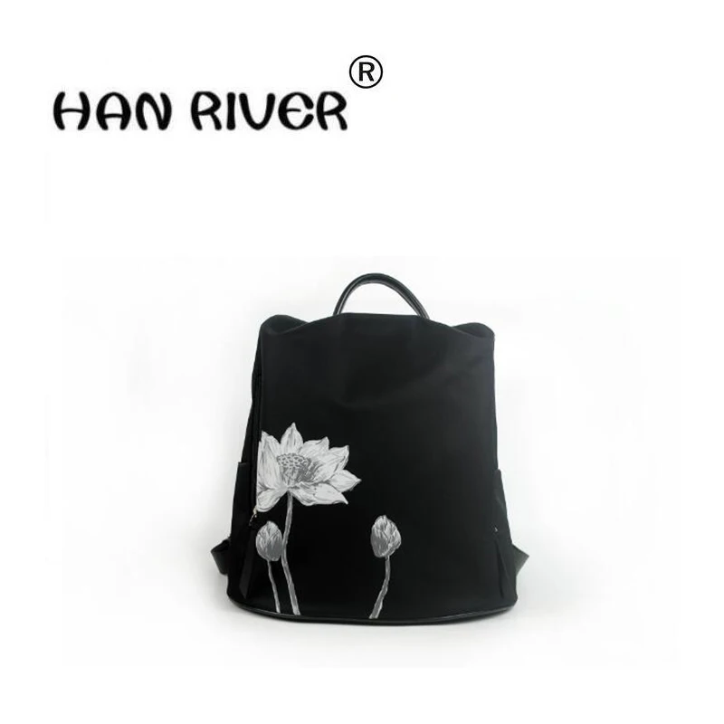 

HANRIVER 2018 New style ladies fashion simple atmosphere national wind waterproof nylon fabric embroidery double shoulder backpa