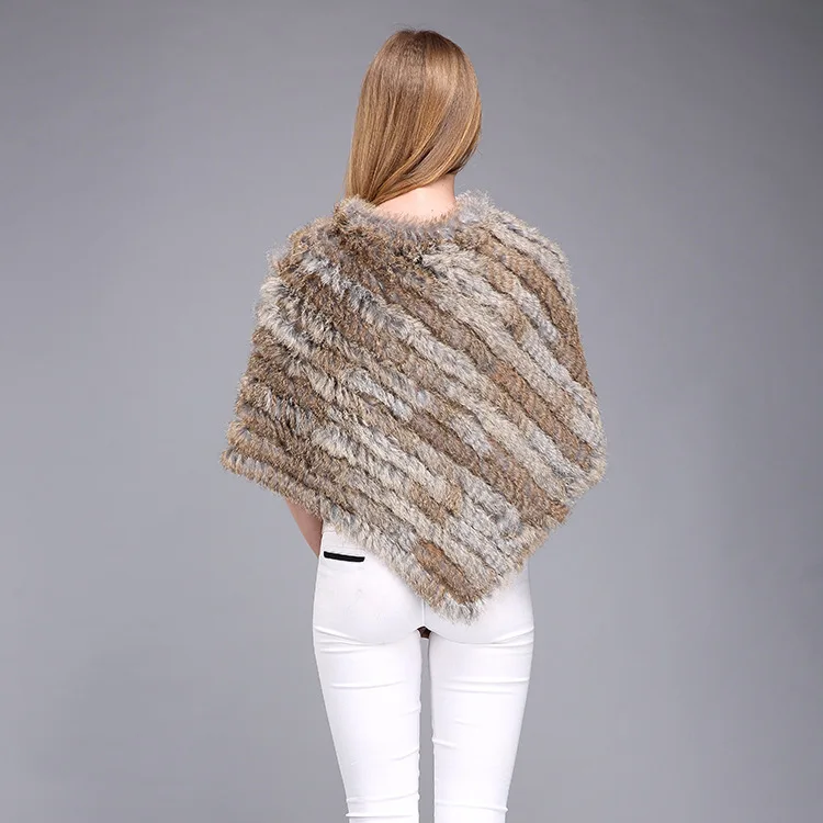 Winter Warm Shawl Poncho For Women Knitted Real Rabbit Fur Shouder Pashmina Capes Lady Natural Fur Wraps (4)
